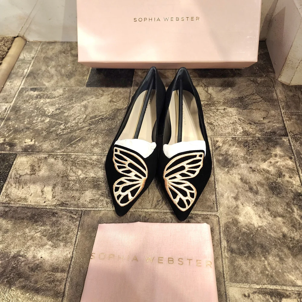 Sophia Webster Black and Pink Butterfly Flats Like New Condition - Picture 4 of 7